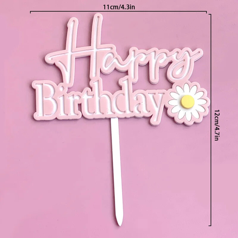 Boldog születésnapot százszorszép virág, akril tortafeltét Boldog születésnapot desszert torta dekoráció babaváró bulihoz Sütési kellékek ﻿