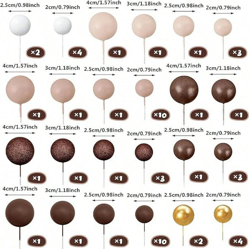 56 DB golyós torta válogatás színes golyó alakú torta teteje Pearl Balls tortabetét party dekorációs kellékekhez Barna sorozat színei