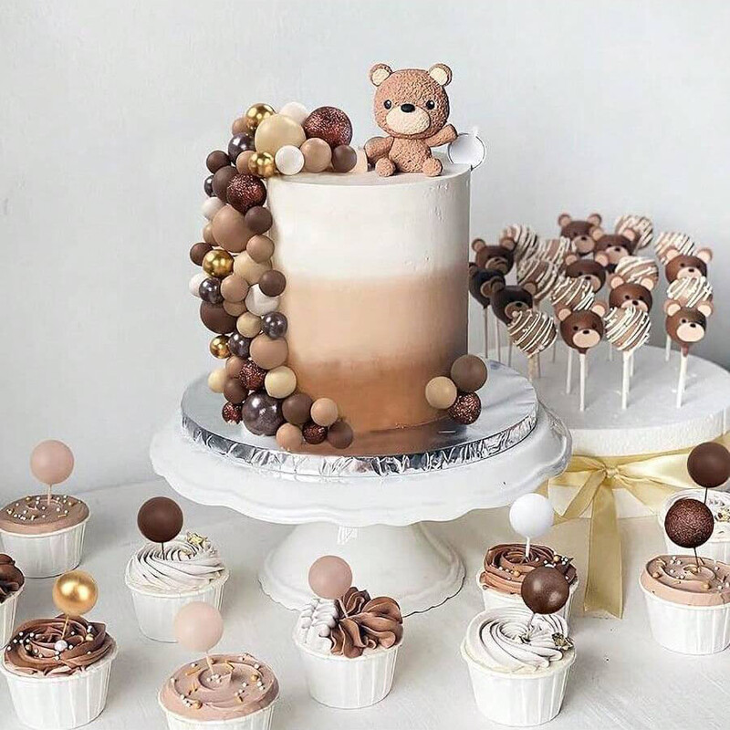 56 DB golyós torta válogatás színes golyó alakú torta teteje Pearl Balls tortabetét party dekorációs kellékekhez Barna sorozat színei