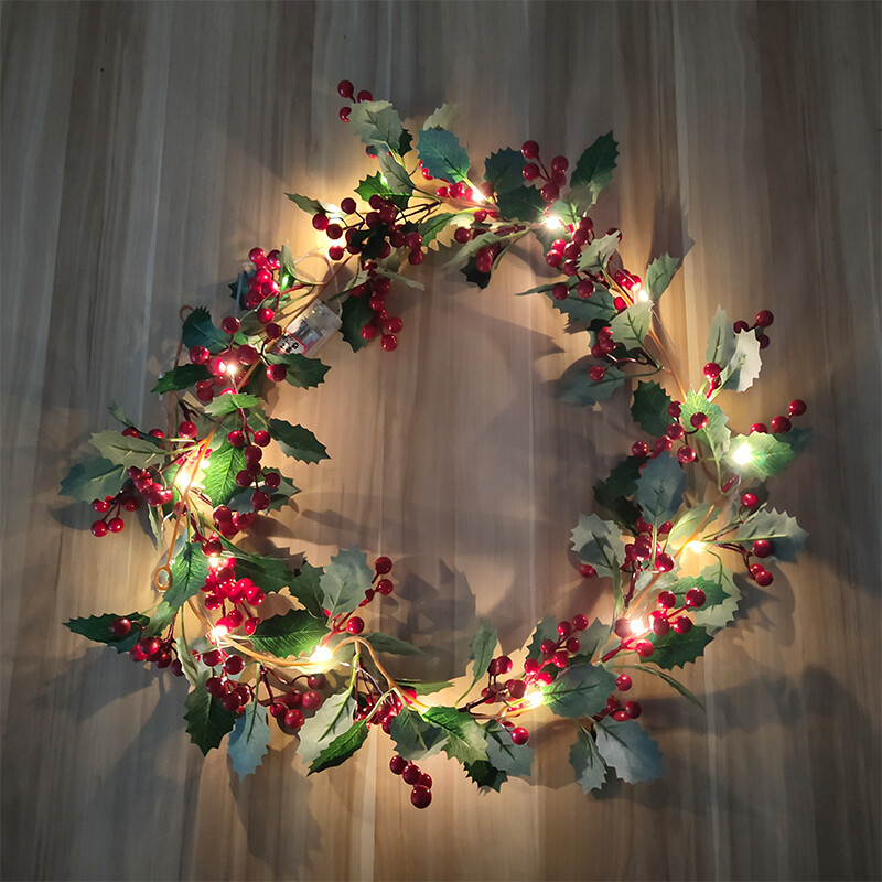 karácsonyi hamis szőlők világító beltéri dekoráció izzó otthoni dekoratív szőlők piros gyümölccsel karácsonyi hálaadás napi kellékek