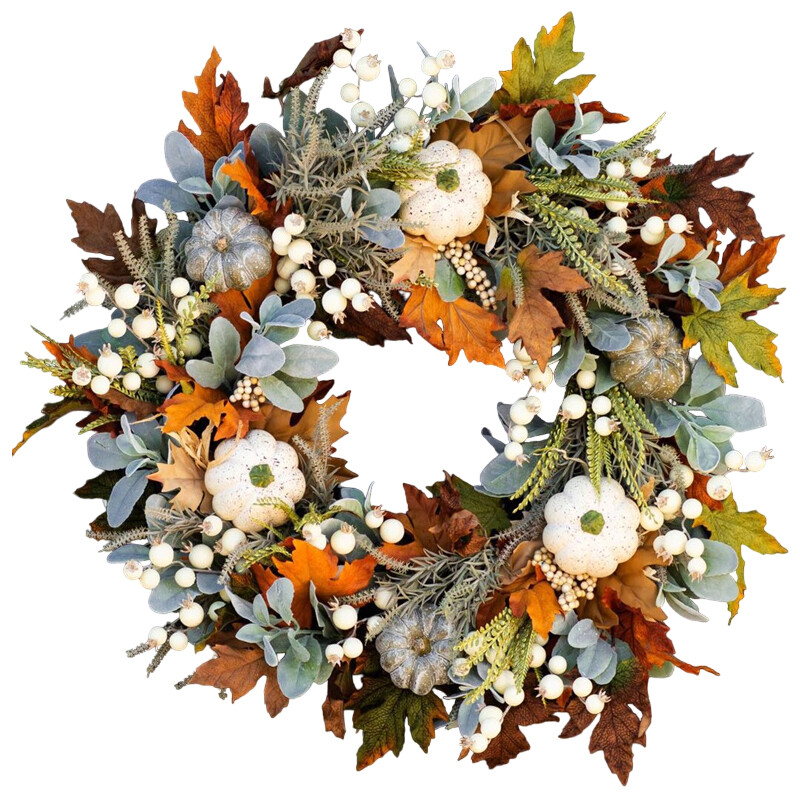 45 cm-es Halloween őszi őszi dekorációs koszorú bejárati ajtóhoz sütőtök juharlevél virágfüzér Hálaadás betakarítás otthoni dekorációhoz