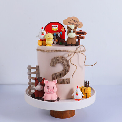 Farm Series Cake Topper Lambs Ponies Piglets Chickens Ducks Haystocks για Παιδικά Διακόσμηση τούρτας για πάρτι γενεθλίων ενός έτους