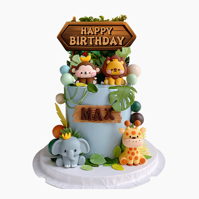 Νέο Forest Animal Cake Topper Tropical Jungle Safari Lion Elephant Giraffe Monkey Cake Διακόσμηση για το πρώτο πάρτι γενεθλίων Χαριτωμένο δώρο