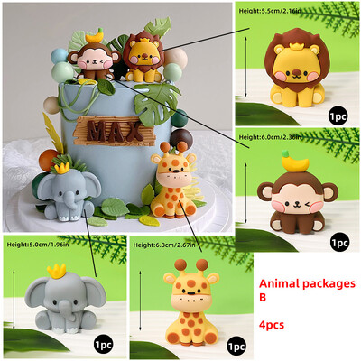 Νέο Forest Animal Cake Topper Tropical Jungle Safari Lion Elephant Giraffe Monkey Cake Διακόσμηση για το πρώτο πάρτι γενεθλίων Χαριτωμένο δώρο