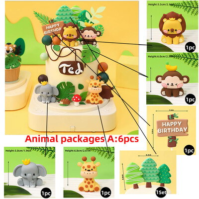 Νέο Forest Animal Cake Topper Tropical Jungle Safari Lion Elephant Giraffe Monkey Cake Διακόσμηση για το πρώτο πάρτι γενεθλίων Χαριτωμένο δώρο