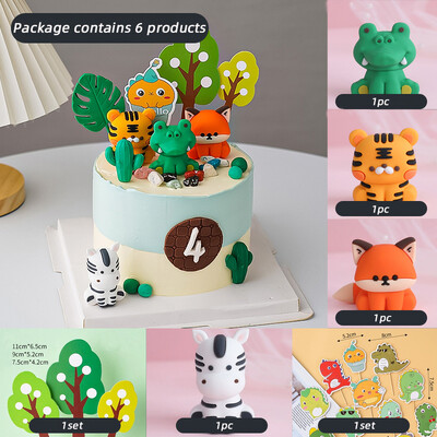 Νέο Forest Animal Cake Topper Tropical Jungle Safari Lion Elephant Giraffe Monkey Cake Διακόσμηση για το πρώτο πάρτι γενεθλίων Χαριτωμένο δώρο