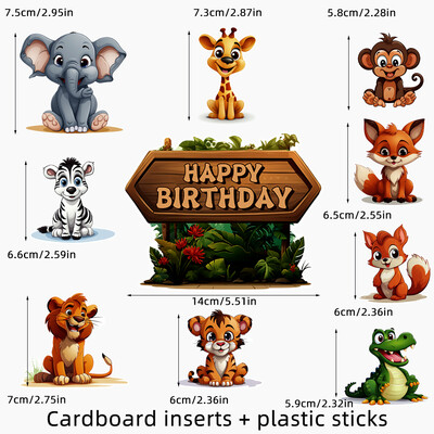 Νέο Forest Animal Cake Topper Tropical Jungle Safari Lion Elephant Giraffe Monkey Cake Διακόσμηση για το πρώτο πάρτι γενεθλίων Χαριτωμένο δώρο