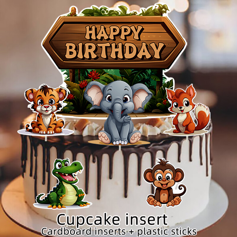 Új erdei állat torta topper trópusi dzsungel szafari oroszlán elefánt zsiráf majom tortadísz első születésnapi parti aranyos ajándék