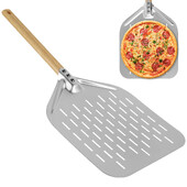 Lopată pentru pizza din aliaj de aluminiu de 12 inch cu mâner din lemn Lopată pentru pizza perforată antiaderentă Instrument de copt