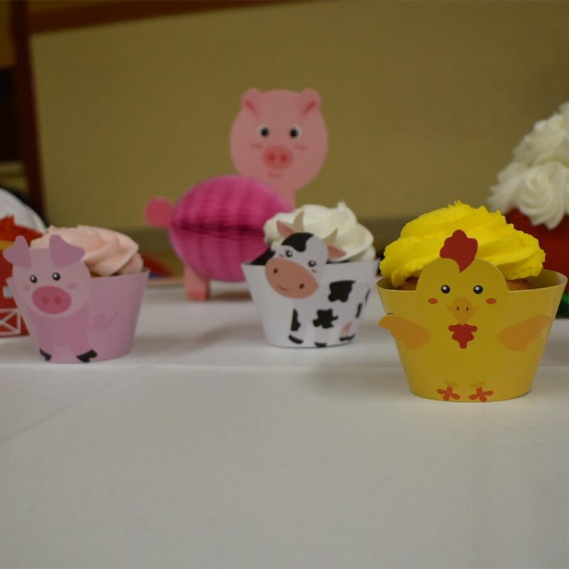 24 db Farm Animal Cupcake-csomagoló babaváró születésnapi buli esküvői party dekorációhoz