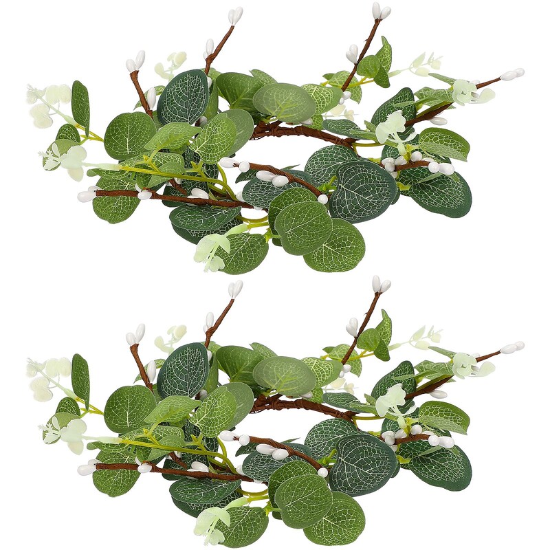 2db mesterséges eukaliptusz levelek gyertya koszorúk virág gyertyagyűrűk esküvői asztaldísz karácsonyi parti dekoráció