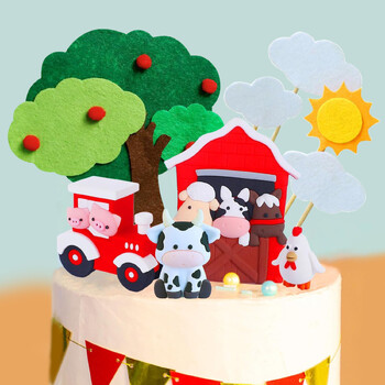 Red Farm Sheep Cake Topper Декорация на селскостопански животни Крава Прасе Покривка за торта за Farm Animal Baby Shower Декорации за рожден ден