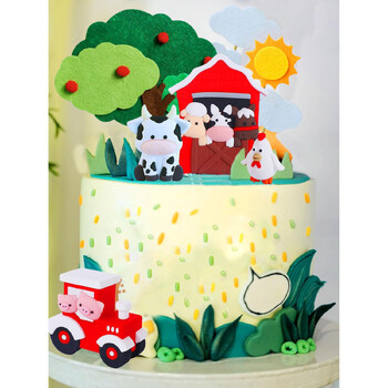 Red Farm Sheep Cake Topper Декорация на селскостопански животни Крава Прасе Покривка за торта за Farm Animal Baby Shower Декорации за рожден ден