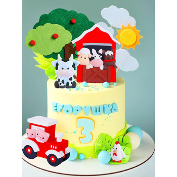 Red Farm Sheep Cake Topper Декорация на селскостопански животни Крава Прасе Покривка за торта за Farm Animal Baby Shower Декорации за рожден ден