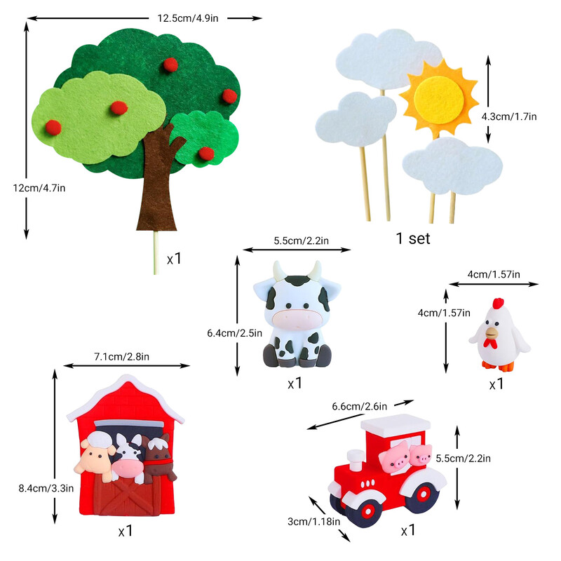 Piros tanyasi báránytortafedő Farm Animal Dekoráció tehénmalac tortafedő haszonállatok babaváró születésnapi party dekorációihoz