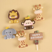 Cute Animal Cake Topper Woodland Jungle Safari Lion Monkey Tiger Μαλακό λαστιχένιο ένθετο κέικ Διακόσμηση για προμήθειες γενεθλίων