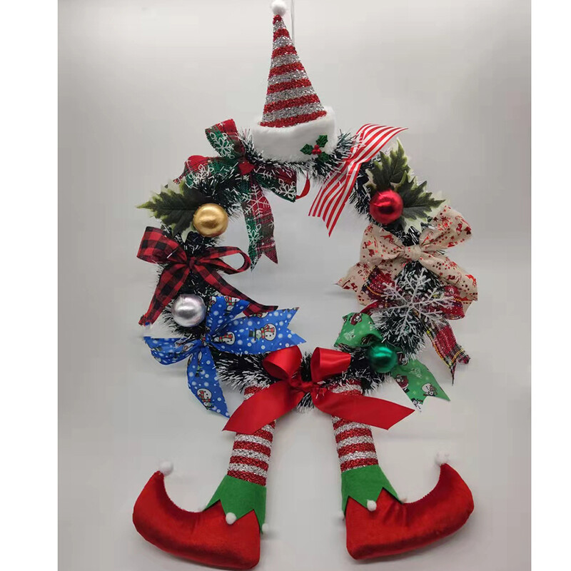 Rajzfilm Karácsonyi Koszorú Bohóc íjak Ajtó Koszorú Aranyos Dísz Karácsonyi Ház falra akasztott koszorú újév karácsonyi dekoráció