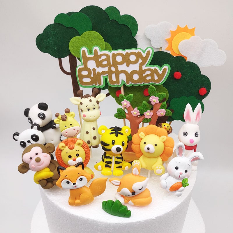 1db Cartoon Woodland Animals Cake Topper Jungle Safari Cupcake Decor Aranyos Erdei Oroszlán Tigris Toppers 1. Fiú születésnapi torta dekoráció