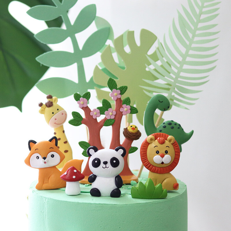 1db Cartoon Woodland Animals Cake Topper Jungle Safari Cupcake Decor Aranyos Erdei Oroszlán Tigris Toppers 1. Fiú születésnapi torta dekoráció