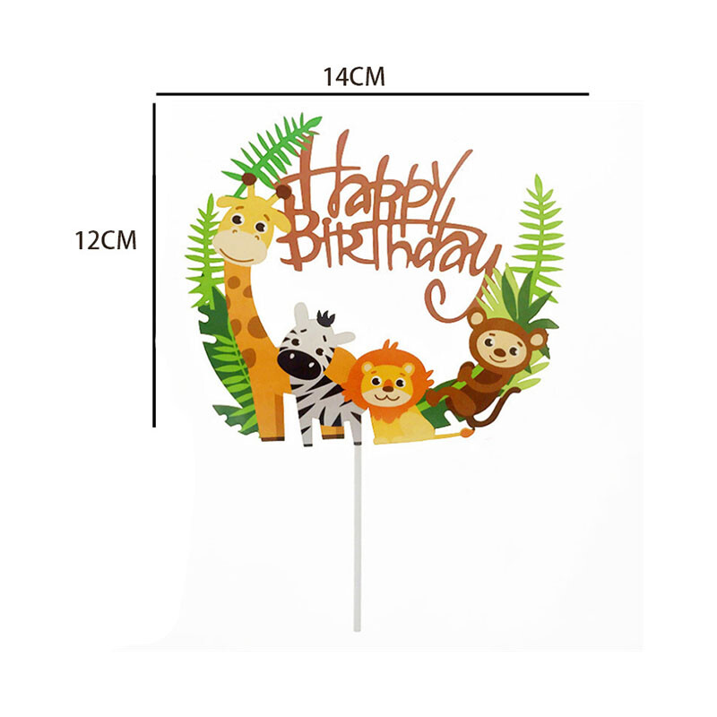 1db Cartoon Woodland Animals Cake Topper Jungle Safari Cupcake Decor Aranyos Erdei Oroszlán Tigris Toppers 1. Fiú születésnapi torta dekoráció