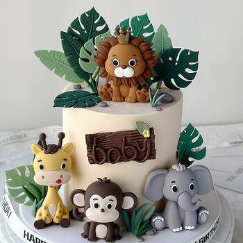 Jungle Forest Animals Cake Toppers Деца 1-ви рожден ден Декорация на торта Safari Lion Elephant Monkey Giraffe Baby Shower gift