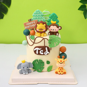 Jungle Forest Animals Cake Toppers Деца 1-ви рожден ден Декорация на торта Safari Lion Elephant Monkey Giraffe Baby Shower gift