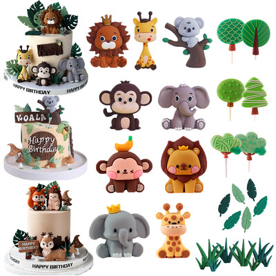 Jungle Forest Animals Cake Toppers Kids 1st Birthday Party Διακόσμηση τούρτας Safari Lion Elephant Monkey Giraffe Baby Shower