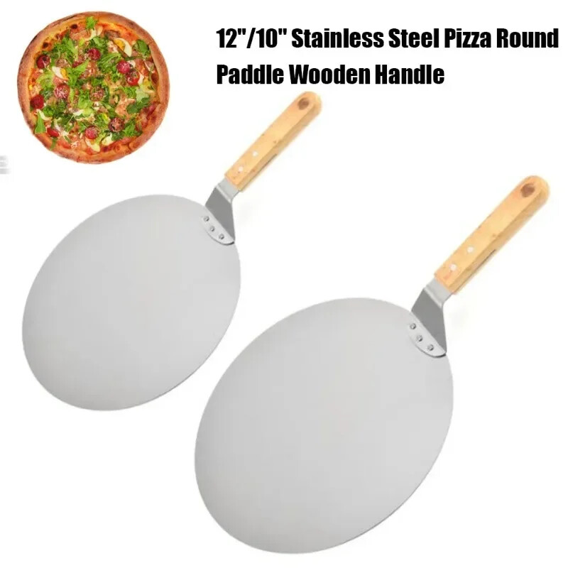 10 hüvelykes pizzalapátok fa nyelű kerek, rozsdamentes acél tortalapát Pizzalapát tortaeszközök Konyhai sütési kellékek