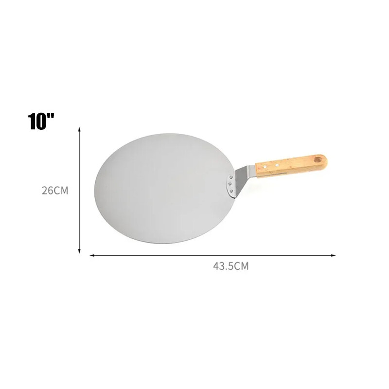 10 hüvelykes pizzalapátok fa nyelű kerek, rozsdamentes acél tortalapát Pizzalapát tortaeszközök Konyhai sütési kellékek