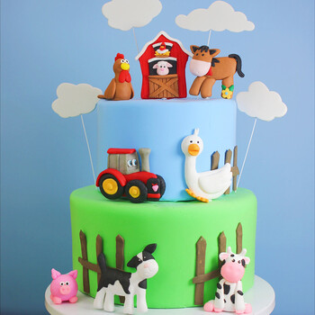 Farm Animal Cupcake Toppers Baby Shower Tractor Shepherd Dog Cow Goose Ma Yunduo Zenon Barn Theme Birthday Party Cake Decoration