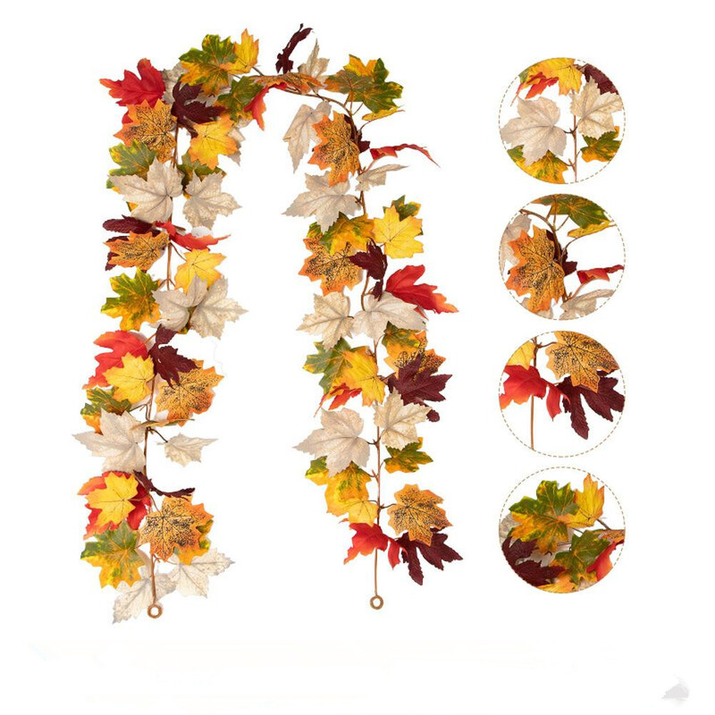 Őszi juharlevél füzér, mesterséges lombozatú sütőtök bogyó füzér, őszi függő szőlőfüzér hálaadás dekorációja