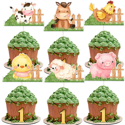 18 τμχ Carton Farm Animal Cupcake Toppers for Kids Farm Theme Happy Birthday Baby Shower Party Decorations DIY Cake Supplies