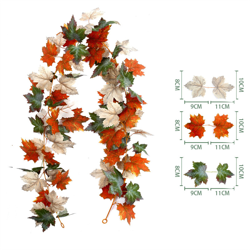 Mesterséges juharlevél őszi juharfüzér őszi levél szőlő otthoni dekorációhoz kerti esküvő Halloween karácsonyi dekoráció