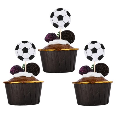 24/48db Futball-labda Cupcake Toppers Sport tematikus tortadísz gyerekeknek Születésnapi parti díszek