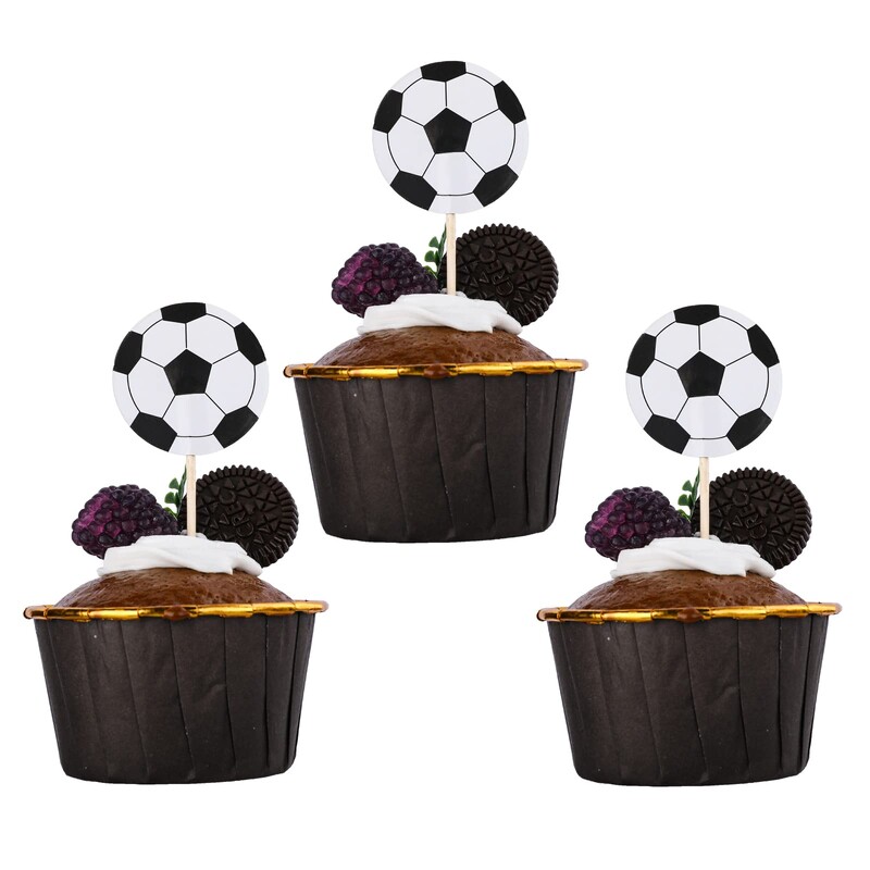 24/48db Futball-labda Cupcake Toppers Sport tematikus tortadísz gyerekeknek Születésnapi parti díszek