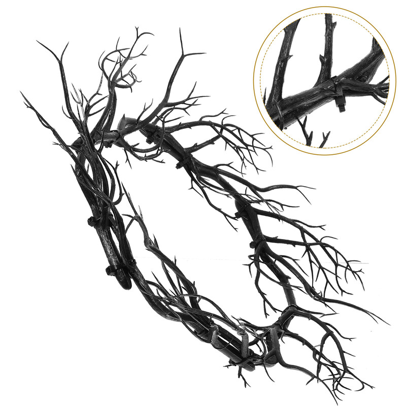 Gallyfüzér fotó kellékek hamis ág Halloween koszorú mesterséges otthonra, fekete műanyag ajtók buliba