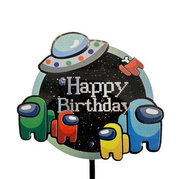 Ins Gold Space Planet Happy Birthday Cake Topper Сребърен висококачествен акрилен Kids Party Cake Topper Baby Shower Десертна декорация