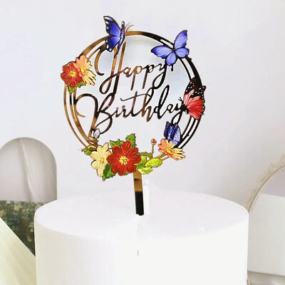 Ins Gold Space Planet Happy Birthday Cake Topper Ασημί Υψηλής ποιότητας ακρυλικό παιδικό πάρτι Topper Baby shower Dessert