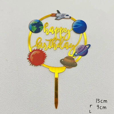 Ins Gold Space Planet Happy Birthday Cake Topper Ασημί Υψηλής ποιότητας ακρυλικό παιδικό πάρτι Topper Baby shower Dessert