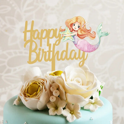 Ins Gold Space Planet Happy Birthday Cake Topper Ασημί Υψηλής ποιότητας ακρυλικό παιδικό πάρτι Topper Baby shower Dessert
