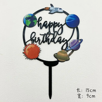 Ins Gold Space Planet Happy Birthday Cake Topper Ασημί Υψηλής ποιότητας ακρυλικό παιδικό πάρτι Topper Baby shower Dessert