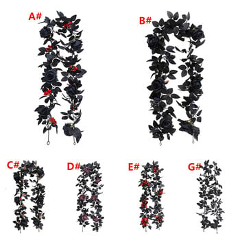 Изкуствени розови лози Хелоуин Висящ гирлянд от рози с черни листа Ръчно изработен гирлянд за Хелоуин за централен елемент на масата