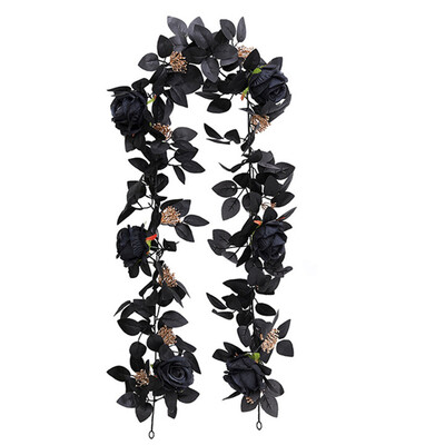 Artificial Rose Vines Halloween Hanging Rose Flower Garland with Black Leaf Handmade Halloween Garland for Table Centralpiece