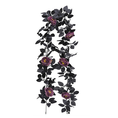 Artificial Rose Vines Halloween Hanging Rose Flower Garland with Black Leaf Handmade Halloween Garland for Table Centralpiece