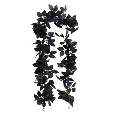 Artificial Rose Vines Halloween Hanging Rose Flower Garland with Black Leaf Handmade Halloween Garland for Table Centralpiece