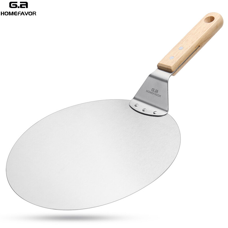 Új Pizza Shovel Sütemény Eszközök Tartozékok Pizza Peel Kerek Rozsdamentes Acél Tapadásmentes Pizza Lapát Spatula tölgy fa nyéllel