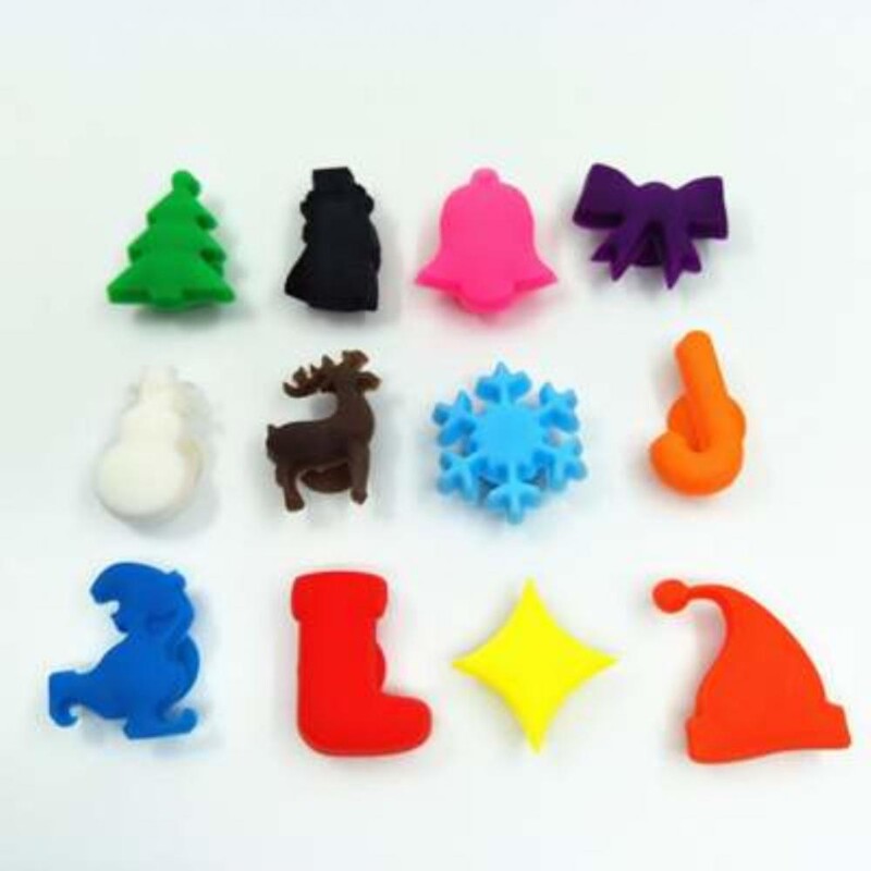 Vyno stiklo žavesiai gėrimų žymekliai Mieli kalėdinio stiklo identifikatoriai silikoniniai kalėdiniai vyno stiklo žymekliai lipnioms taurelėms