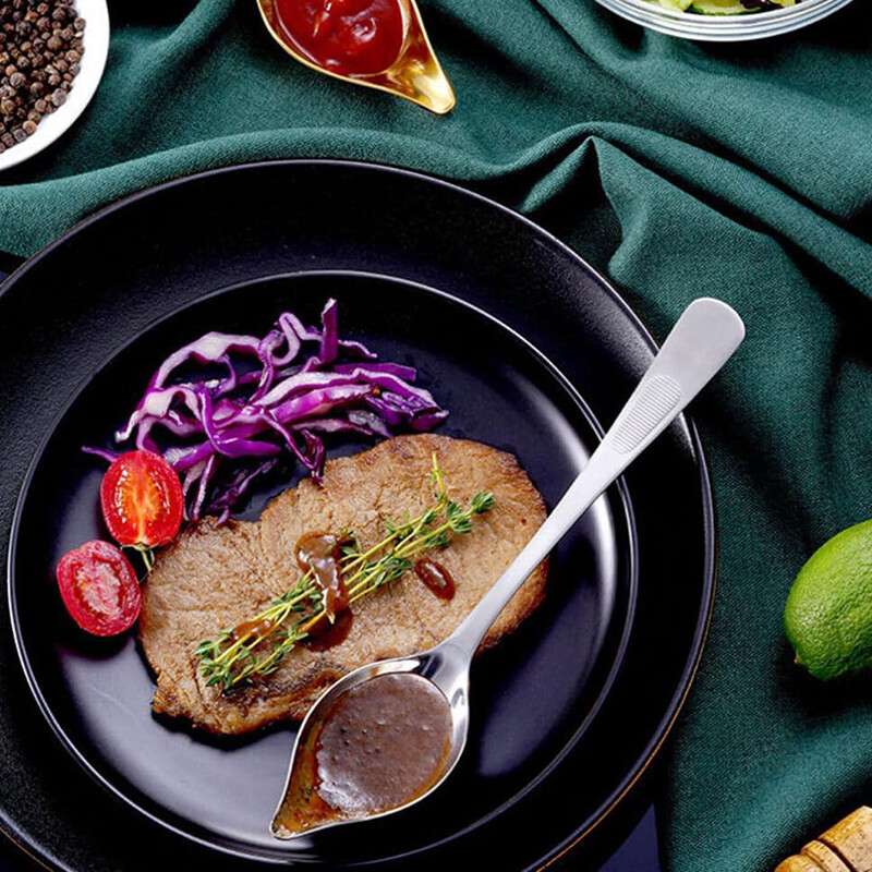 18/8 rozsdamentes acél kulináris szószos kanál, mini merőkanál mártás kiöntő kifolyóval – mosogatógépben mosható