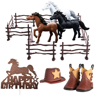 Western Cowboy Horse Cake Toppers Happy Birthday Cake Topper Διακόσμηση τούρτας ιπποδρομιών Cowboy Kids Horse Birthday Party Διακόσμηση