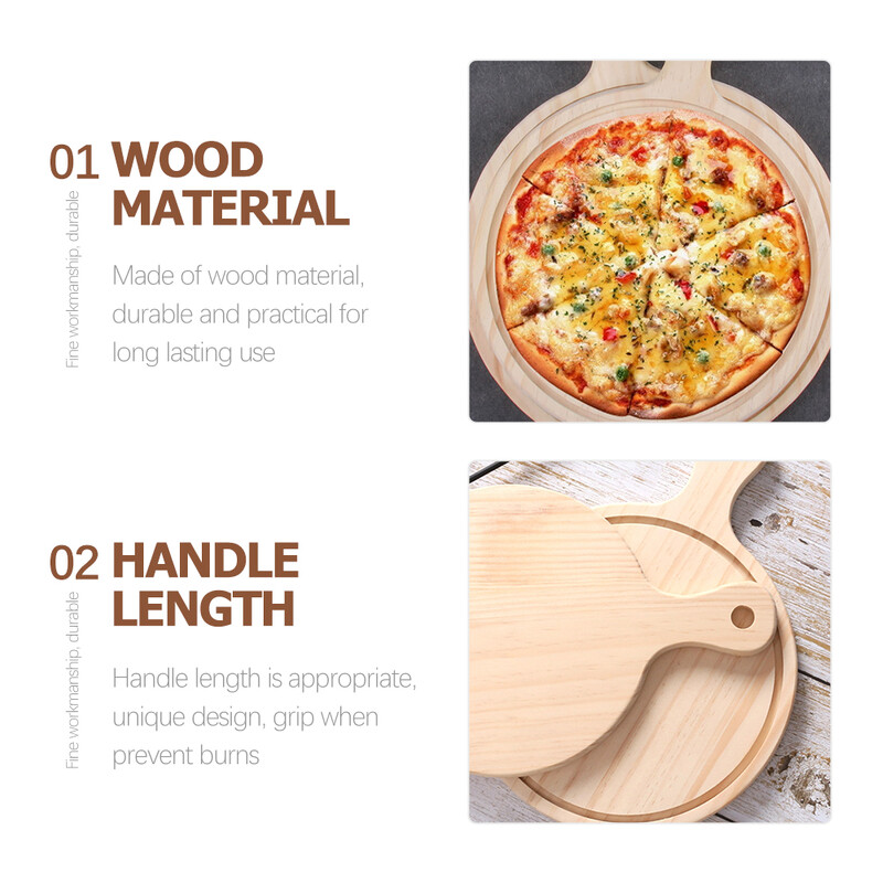 Breadboard pizza tányér Kerek sajtos sütőtálca Gyümölcs fogantyúval hámozáshoz ételtartó fa lapát
